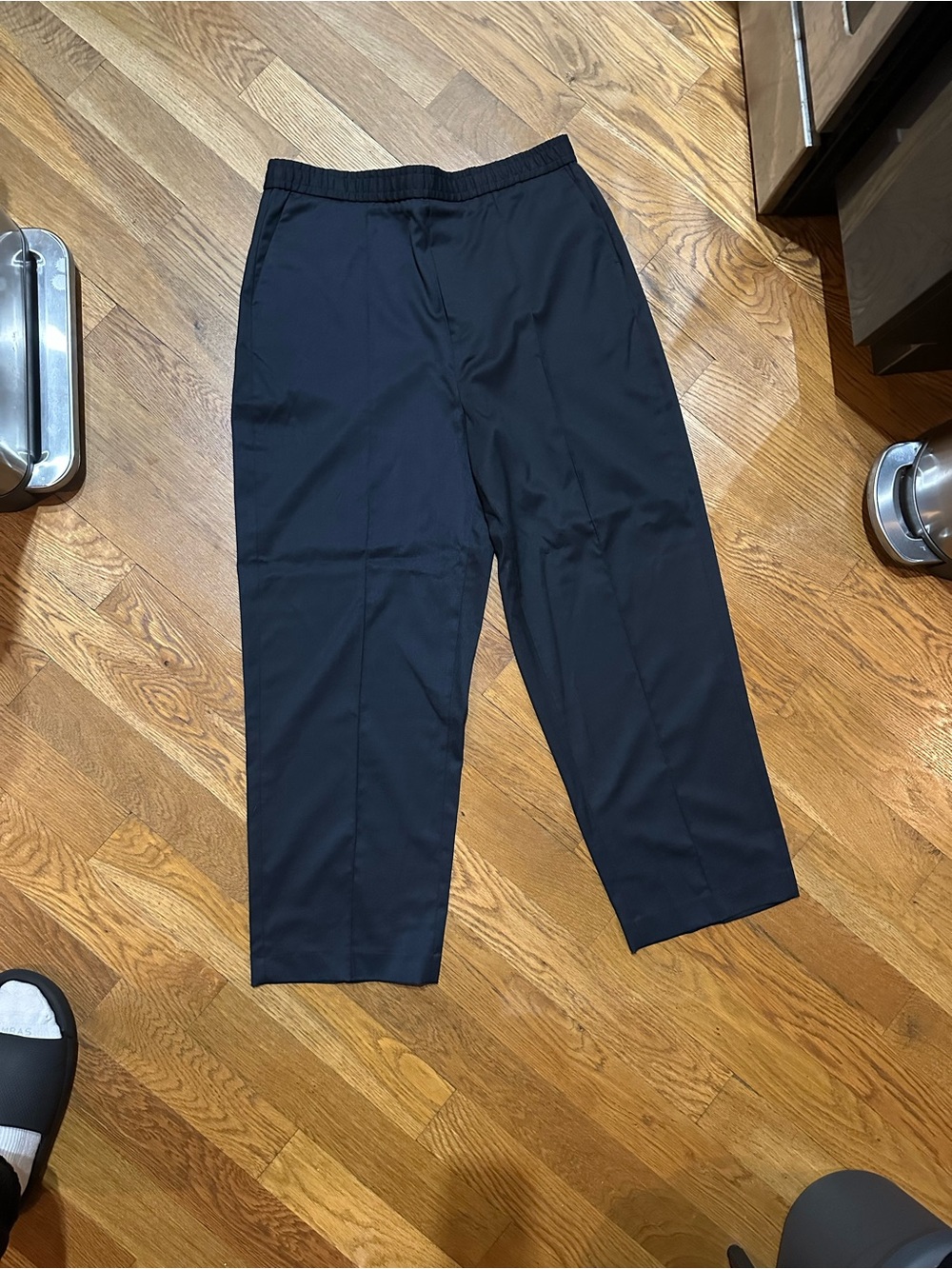 Men’s Navy Blue Wide Leg Trousers Pants Topman 36x32 Elastic Waist